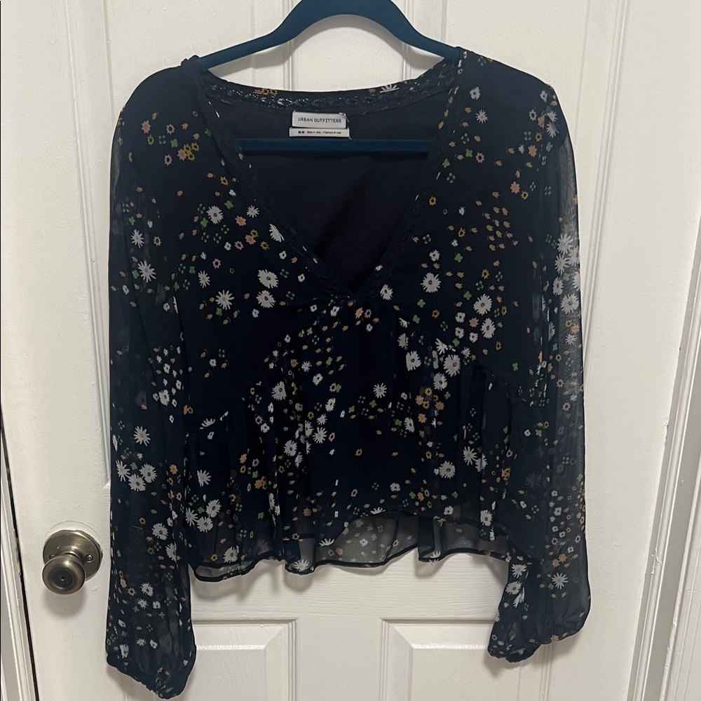 Urban Outfitters Navy Floral Blouse